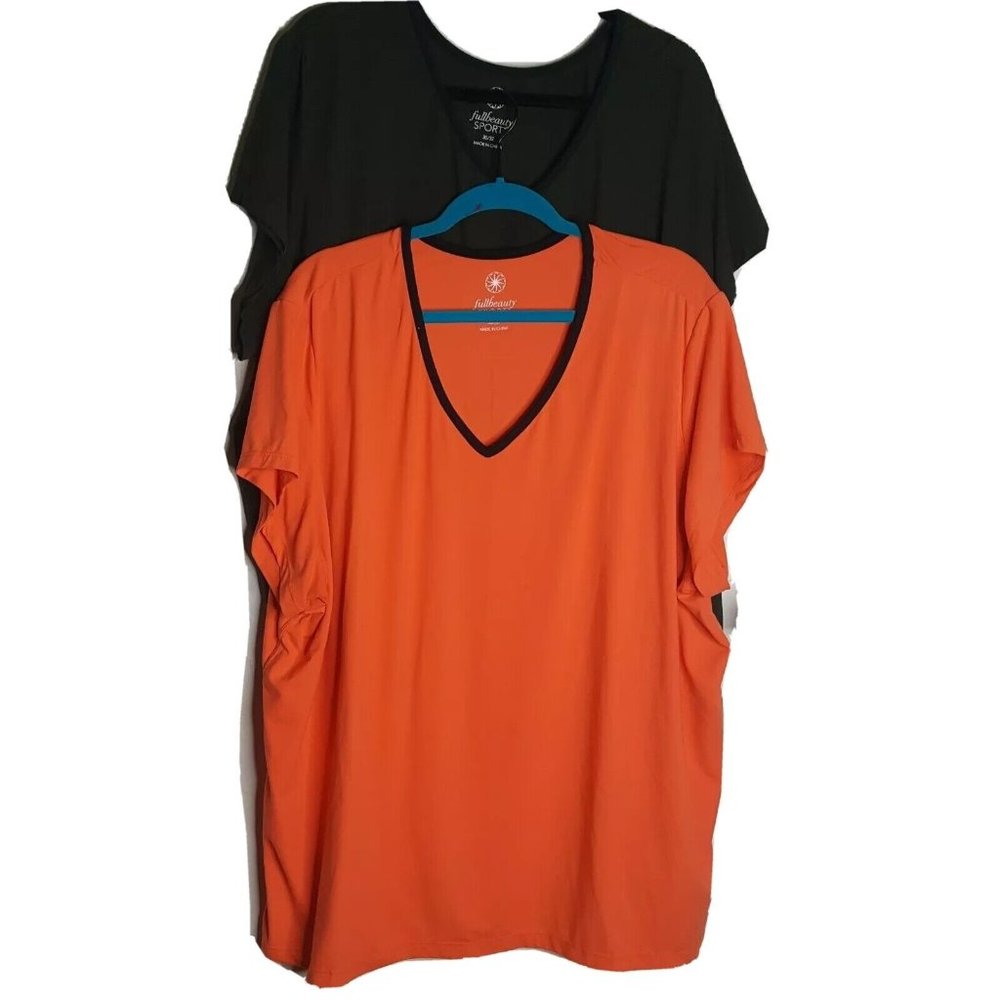 2 Womens Plus Size 3X 30 32 Top Orange and Dark Green Poly Spandex Full Beauty